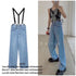Women Straight Cut Jeans With Removal Suspenders
